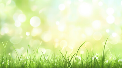 Fototapeta premium A close-up of green grass with a blurred background of bokeh lights