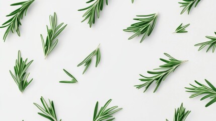 Fototapeta premium Fresh Rosemary Sprigs on White Background Generative AI