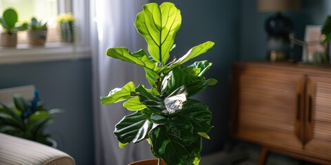 Fototapeta premium Caring for Indoor Decorative Plants: Fiddle Leaf Fig and Others