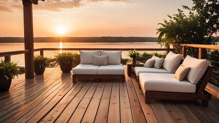 Fototapeta premium Architecture, modern house, beautiful terrace patio. AI generated image, ai