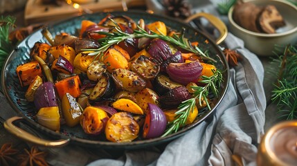 Roasted vegetables and hot chocolate for a winter feast