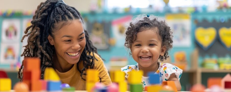 Watercolor style, early childhood educator teaching numbers with colorful blocks, Early Childhood Education, artistic concept