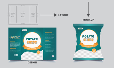 Potato chips package design, realistic vector design potato chips packaging, chips, packaging, vector illustration with mockup