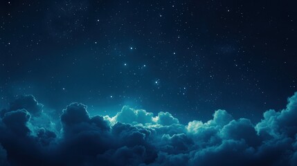 Obraz premium A serene night sky filled with stars above soft, illuminated clouds.