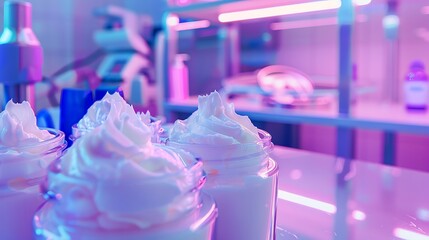 Shaving cream with floating holograms next to a laboratory centrifuge