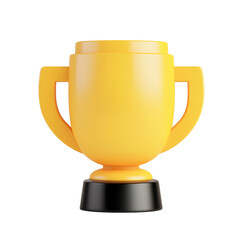 3D illustration of a yellow trophy cup with black base, symbolizing victory, achievement, or championship. Perfect for rewards, competitions, or success. Isolated on transparent background, png.