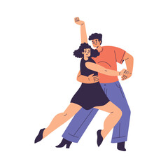 Partner Dance with Man and Woman Character Moving Body to Music Vector Illustration