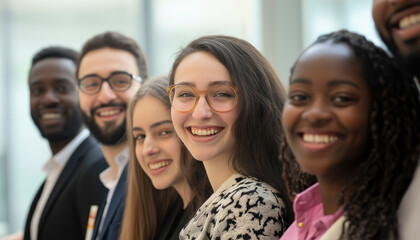 Grupo multiétnico diverso e inclusivo de colegas de trabalho sorrindo em um evento de workshop de formação de equipe inclusão racial no local de trabalho Alunos felizes, sinceros e legais Diversidade