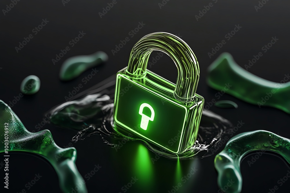 Poster Minimalist ethical hacking icon, with a simple glowing green lock symbol representing cybersecurity and system protection