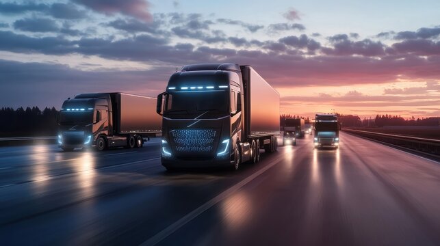 Advanced Autonomous Truck Fleet on Smart Highway at Twilight