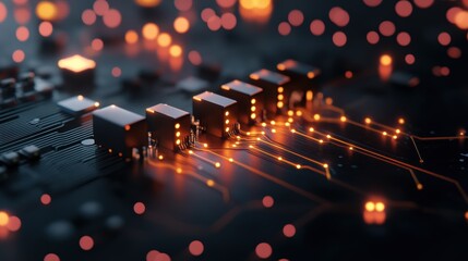 A network of interconnected computers with AI powered defenses, forming a secure ecosystem against cyber threats.