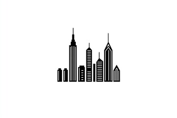 Obraz premium Minimalist urban skyline icon, featuring simple geometric shapes representing towering skyscrapers against a clean backdrop