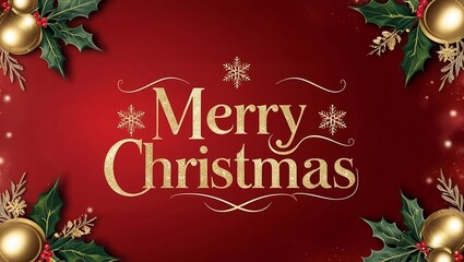 Luxurious Red and Gold Christmas Card Background with Merry Christmas Message and Elegant Festive Elements.