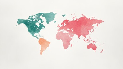 Obraz premium Antique Map with Watercolor Accents, A vintage inspired world map enhanced with watercolor effects, adding depth and vibrancy.