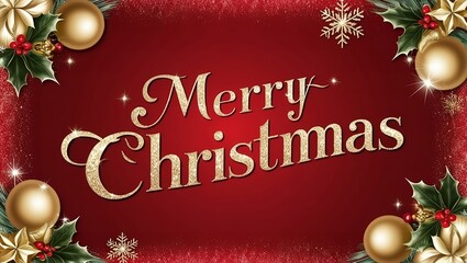 Merry Christmas Holiday Background with Gold Script Holly Accents and a Soft Shimmer Effect.