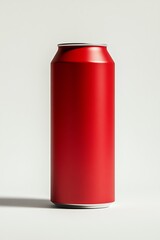 Obraz premium A red soda can standing upright on a white background, modern minimalist product design