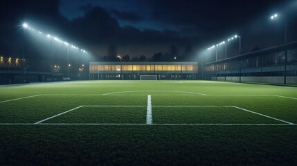 Fototapeta premium empty soccer field stadium at night with a line and light
