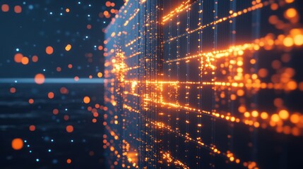 Fototapeta premium A digital representation of data flow with glowing particles and lines.