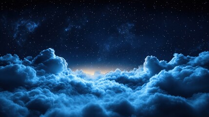 Fototapeta premium A serene night sky filled with clouds and twinkling stars, evoking tranquility and wonder.