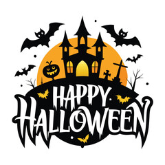 Happy Halloween silhouette typography logo white background