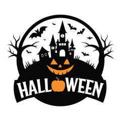 Happy Halloween silhouette typography logo white background