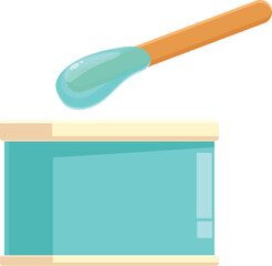 Wooden stick dripping blue wax over a metal container for hair removal, depilatory product for beauty salons and spas
