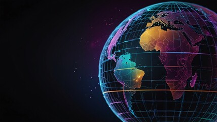 Naklejka premium Comprehensive Global Network Infrastructure Connecting Regions and Nations, Focusing on Internet Data and Media Technology.