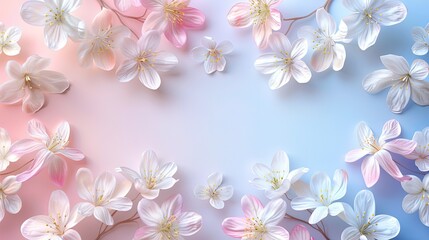 Fototapeta premium Edelweiss flowers on soft color background, romantic feminine composition, wedding invitation concept.