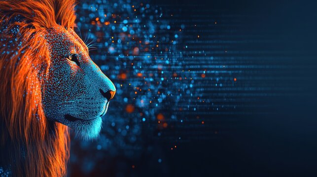 A digital art representation of a lion's profile with a vibrant, abstract background.