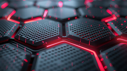 Fototapeta premium Digital red and black hexagon grid technology background