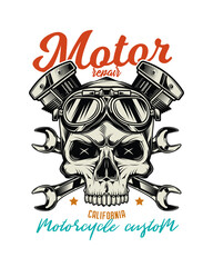 Vintage custom motorcycle poster. Original vector illustration in vintage style isolated on black background. T-shirt design.