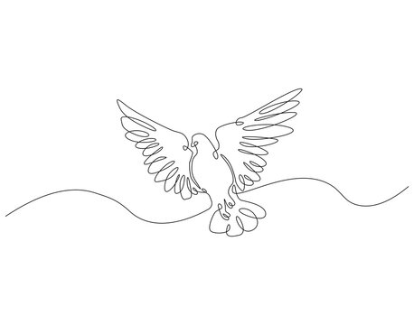 recommend clip art: Continuous one line drawing of flying pigeon. One line drawing illustration of dove bird flying. National pigeon day concept line art. Editable outline