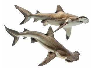 Two Sharks Swimming Isolated On White