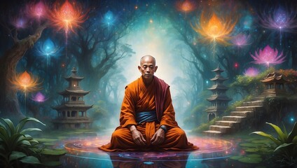 Mönch in einer traumgleichen Welt - Stil: Gemälde