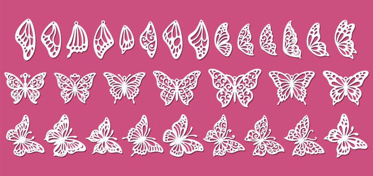 Set of butterfly wings earrings designs, laser cut jewelry pendants templates.