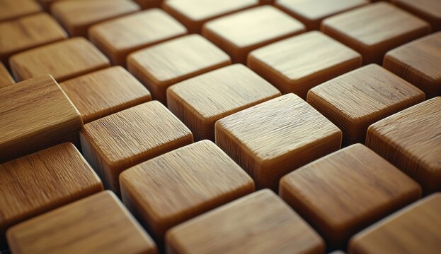 An uneven parquet floor with a geometric pattern on a brown seamless wooden background.