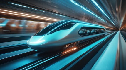 trim of the future, electric unmanned vehicle, fast. on high speed railway, hi tech future digital transport concept.