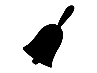 Hand-drawn black silhouette of school bell, isolated on white background. Concept of education, announcement, school traditions, alert, communication. Design element.
