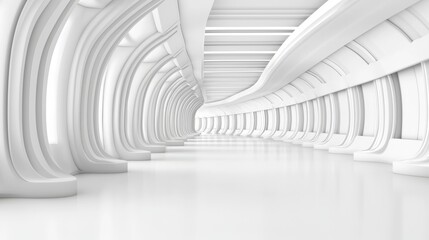 Obraz premium White futuristic geometric tunnel, architecture design concept, 3D rendering.