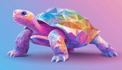 Geometric low polygon turtle with colorful patterns. Stock image.