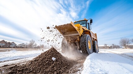 Snowy Day Earthmoving with Heavy Loader Truck