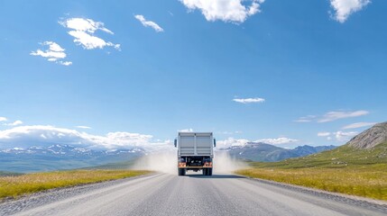 Truck Driving on Open Road with Scenic Background