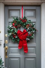 Naklejka premium Charming Festive Wreath on Door