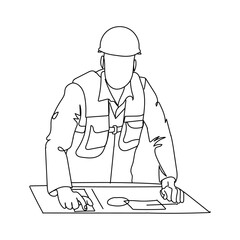 Obraz premium Dessin en ligne continue d'un ingénieur étudiant un plan, line art, vecteur