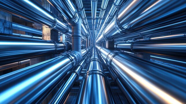 Metallic pipes structure in parallel lines, a vision of future world