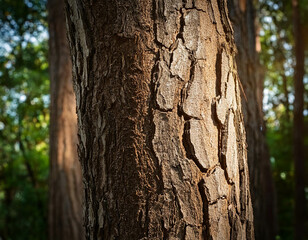 Obraz premium A detailed close-up of cracked tree bark, emphasizing the rough, natural texture. Sunlight f