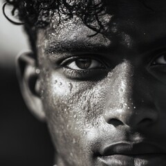 Players' faces reflect determination during intense on-field moments, embodying their commitment and resolve to overcome challenges and achieve success.