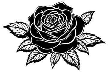 A cute rose silhouette black linocut vector art illustration 