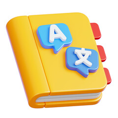 Yellow dictionary book isolated Back to school and education minimal icon 3D illustration