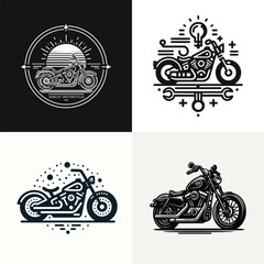 Motorcycle Line Art Vector, Bike Line Art Sketch. Line Art Motorcycle Logo Icon Vector, Set of Simple Flat Design Motorcycle Vector, Motorcycle Logo Vector